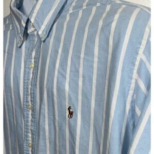 Vtg Ralph Lauren Men Shirt XXL Blue Striped Button Up Pony S/S Cotton Classic